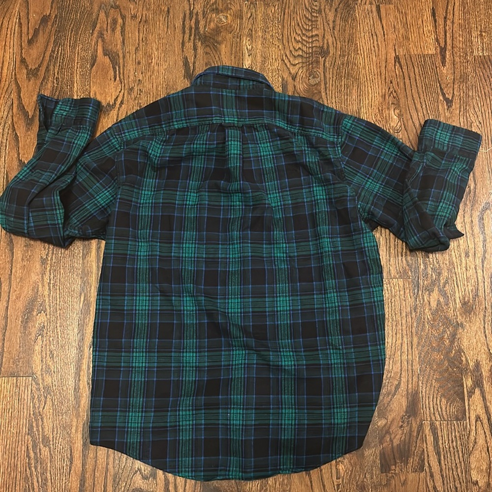 Lands’ End Evergreen Blackwatch plaid cotton flannel traditional fit shirt L - Picture 6 of 7